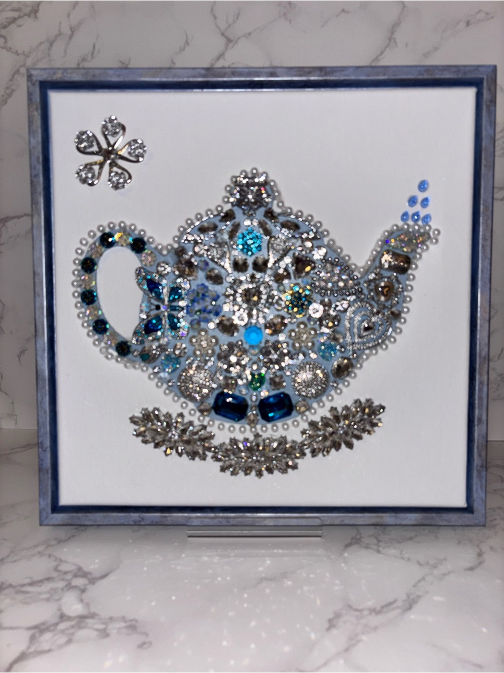 Blue Jeweled 12x12 Teapot Mixed Media Wall Art